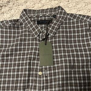 All Saints Brown and White Plaid Men's Shirt